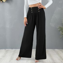 Women's Pants Women Elastic Waist Wide Leg Loose Pleated Casual Full Length Soft Deep Crotch High Lady Long Trousers