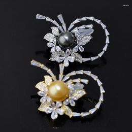 Brooches MeibaPJ 11-12mm Natural Golden Pearl Flower Corsage Brooch Fashion Sweater Jewelry For Women Empty Tray