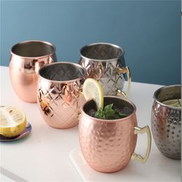 Moscow Mule Mugs Stainless Steel Beer Cup Rose Gold Silver Copper Mug Hammered Plated Bar Drinkware Beverage Cocktail Glass JL3451