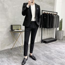 Men's Suits Suit Fashion High Quality Slim Business Wedding Groom Solid Colour Jacket Trousers 2-piece (coat Pants)