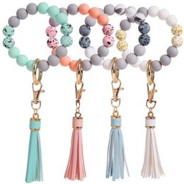 Cute Silicone Beaded Keychain Charm Keyring Hanging Cute PU Leather Tassel DIY Bracelet Couple Student Personalized Creative Valentine's Day Gift UPS