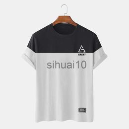 Men's T-Shirts CharmkpR Tops 2023 Men Two Tone Geo Letter Printing Camiseta Casual Streetwear Male All-match Simple Short Sleeve T-Shirts S-2XL J230731