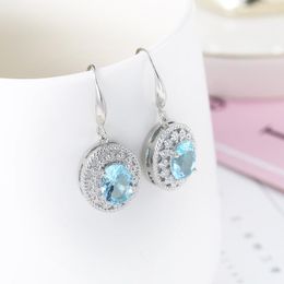 Necklace Earrings Set Women's Fashion Elliptical Pendant Necklaces/Earrings Jewelry Shiny Light Blue Zircon Stone Elegant Earring Neck