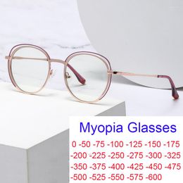 Sunglasses Metal Hollow Out Big Frame Glasses Women Anti Blue Light Ultralight Computer Optical Eyewear Finished Myopia 22