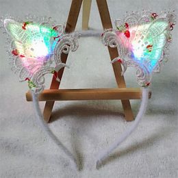 Cute LED Glowing Cat Ear Headband Cosplay Costume Party Light up Kitty Hair Hoop Fancy Dree Flashing Blinky Hair Band COLORFUL253Y