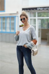 Women's Sweaters H80&S90 Autumn Winter V-Neck Sweater Women Sexy Off-Shoulder Pullover Batwing Loose Striped Knitted Tops Female