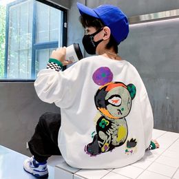 Hoodies Sweatshirts Spring Fall Boys Kids Teen White Cotton Pullover Sport Tops Children Long Sleeve Back Print T Shirt 4 6 8 10 12 14 Y 230801