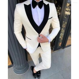 Men's Suits Suit For Men Three Piece (Jacket Pants Vest) Costume Formal Occasion Beige Black Peaked Lapel Terno Outfits Custom Made 2023
