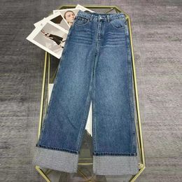 Women's Jeans 2023 Summer Style Full Of Drill And Roll Pant Leg Design Straight Matching Handsome Fashionable Show Thin