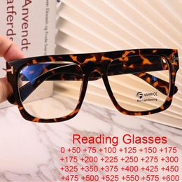 Sunglasses Green Leopard Oversized Square Reading Glasses Men Women T Flat Top Anti Blue Presbyopic Eyeglasses Events Plus 2