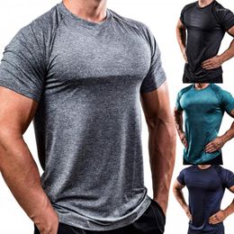 Men's T Shirts Solid Colour Fitness Clothes Breathable Training High Elastic Short Sleeve Tshirt Sports Male Soft Tops Tee