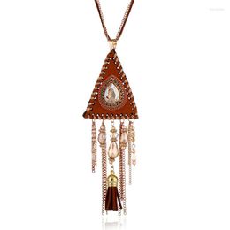 Pendant Necklaces Long Women's Sweater Chain Inlaid Gemstone Tassel Handmade Necklace Personalised Clothing Accessories