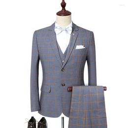 Men's Suits Suit Three Piece Youth Leisure European And American British Cheque Fashion Slim Fit Wedding Dress 5XL