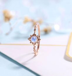 Cluster Rings Solid 14K Rose Gold Vantage Moonstone Diamond Promised Ring Annversary Gift For Women