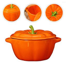 Dinnerware Sets Noodle Soup Bowl Ceramics Container With Lid Pumpkin Modelling Dual-handle Tableware