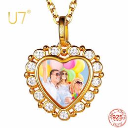 Pendant Necklaces U7 925 Sterling Silver Custom Po Necklace 16 18 22inches Chain Laser Engravable Memorial Family Picture Personalised Jewellery 230731