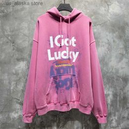 Men's Hoodies Sweatshirts Good Quality Washed Pink Vetements Fashion Hoodie Men I Did Nothing I Just Got Lucky Vintage Hooded Oversized Women Pullover T230731