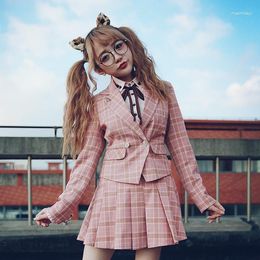 Women's Jackets Princess Sweet Lolita Plaid Coat BOBON21 Uniform Collage Style Suit Slim Short Tailored Collar C1401