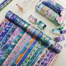 Adhesive Tapes 16Pcs Mermaid Washi 2016 Tapes Ocean Decorative Adhesive Tape Journal Supplies Silver Foil Masking Tape Cute Stationery Washitape 230731