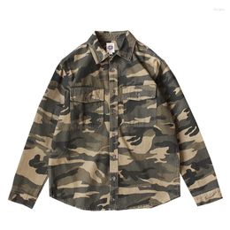 Men's Casual Shirts Spring American Retro Camouflage Cargo Shirt Fashion Washed Double Pocket Military Loose Blouses Thin Jacket