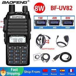 Walkie Talkie Baofeng Real 8W Portable Radio UV 82 Dual PTT Two way Vhf Uhf Amateur Receiver UV82 Better than UV5R 230731