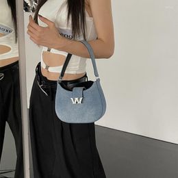 Luxury Design Women Denim Shoulder Half Moon Phone Purses Chain Strip Crossbody Bag Female Small Tote Handbag