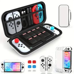 Switch OLED Case Compatible With Nintendo Switch OLED Model 2021, 9 In 1 Accessories For Switch OLED Model With Dockable Protective Case, HD Screen Protector