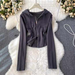 Women's Hoodies Slim Fit Long Sleeve Hooded Sweatshirt Jacket For Women 2023 Spring Autumn Double Pocket Versatile Zipper Cardigan Coat