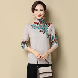 Women's Sweaters Women Cashmere Sweater Floral Printed Tops Ladies Vintage Printing Jumper Turtleneck Knitwear Long Sleeve Knit Blouses