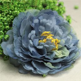 Decorative Flowers 6Pcs/lot Retro Smoked Grey Peony Thick Multi-layer Satin Cloth Simulation Fake Flower Decoration Headdress Head A1388