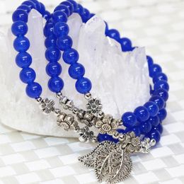 Strand Original Multilayer Bracelet For Women High Quality Natural Blue Round Jades Stone Chalcedony 6mm Beads Jewellery Making B2223