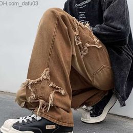 Men's Jeans Mens Jeans 2023 Fashion Stars Towel Embroidery Brown Baggy Men Pants Y2K Clothes Straight Hip Hop Cotton Trousers Pantalon Homme 230329 Z230801