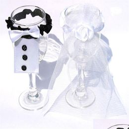 Other Event Party Supplies Wedding Wine Bottle Glasses Champagne Cup Er Set Bride Groom Cute Drop Delivery Home Garden Festive Dhlwn