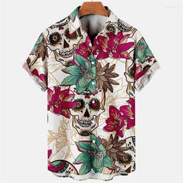 Men's Casual Shirts Skull Printed Shirt For Men Hawaiian Beach Vacation Short Sleeve Top Lapel Fashion Clothing Summer