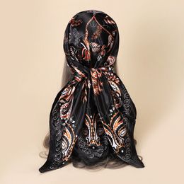 Scarves Imitate Silk Satin Scarf Man Women Fashion Paisley Bird Floral Shawl Stole Hijab Square Kerchief 9090cm 230801