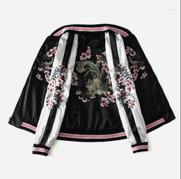 Women's Jackets Harajuku Floral Embroidery Baseball Bomber Jacket Unisex Two-sided Yokosuka Pilot Cardigan Spring Autumn Loose Zipper