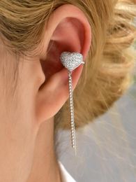 Backs Earrings JF2023 Original Design Fashion Trend Sparkle Micro Inset Zircon Heart Hanging Chain Women's Ear Clips