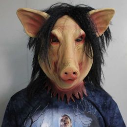 Party Masks Saw Pig Head Scary Masks Novelty Halloween Mask With Hair Halloween Mask Scary Cosplay Costume Latex Holiday Supplies HKD230801