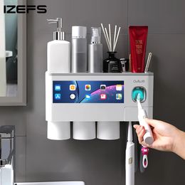 Toothbrush Holders Wall-mounted Toothbrush Holder Toothpaste Squeezer For Home Restroom Storage Rack Auto Toothpaste Dispenser Bathroom Accessories 230731