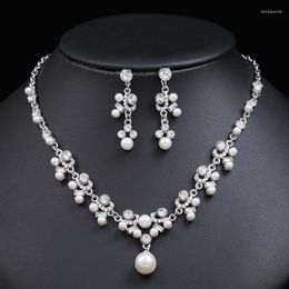 Jewellery Pouches Bridal Dress Personalised Pearl Necklace Earring Set Women's Fashion Temperament Alloy Droplet Shape