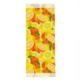 Scarves Womens Scarf Winter Watercolor Lemons Oranges Thin Warm Cape Wraps Female Bandana Pashmina Long Tassel