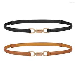 Belts 2 Pack Portable Waist Belt Women Thin Leather Gold Metal Buckle Waistband Good Toughness For Dress Panty