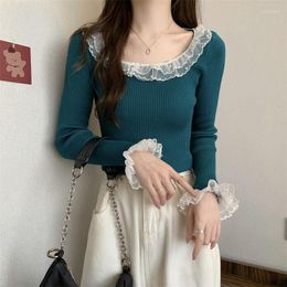 Women's Sweaters Sweater O Neck Women Elegant Clothes Pullover Korean Fashion Jumper Streetwear Tee Chinese Lace Butterfly Sleeve Harajuku