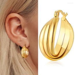 Hoop Earrings Fashion Vintage Aesthetic Triple Layer Stainless Steel Round Huggies For Women Girl Elegant Personalized Jewelry