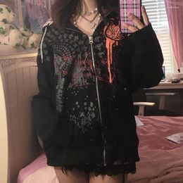 Women's Hoodies Y2K Aesthetics Retro Zip Up 90s Vintage Grunge Mall Goth Sweatshirts Dark Academia E-girl Gothic Emo Clothes Autumn Coat
