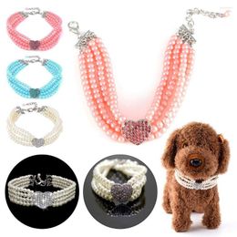 Dog Apparel Puppy Choker Four Rows Pearls Necklace Collar Shiny Rhinestone Heart Shape Pendant Cat Jewellery Pet Supplies