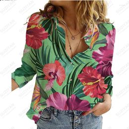 Women's Blouses Spring Autumn Hawaii Long Sleeve Shirt Flamingo 3D Print Personalized Casual Polo Neck Button Cardigan Top