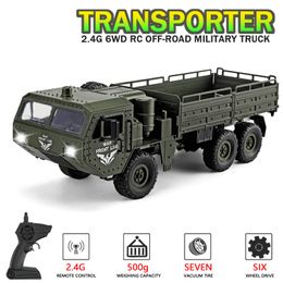 Electric RC Car Q75 1 16 6WD RC 2 4G Radio With LED Light Off Road Loadable Transporter Remote Control Military Trucks Toys for Children 230801