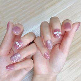 False Nails Short Ice Transparent Pink Spar Cat Eye Wearing Manicure Fresh Petals Ultra-thin Nail Accessories Fake Glue Pressed