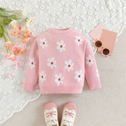 Hoodies Sweatshirts Girls Tops Pink Flowers Daisy Printed Sweater Round Neck Knitted Long Sleeve Rank And Style Top Infant Tees 230801